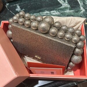 CULT GAIA EOS METALLIC FAUX SNAKE LEATHER ACRYLIC BOX CLUTCH NEW BAG PURSE
